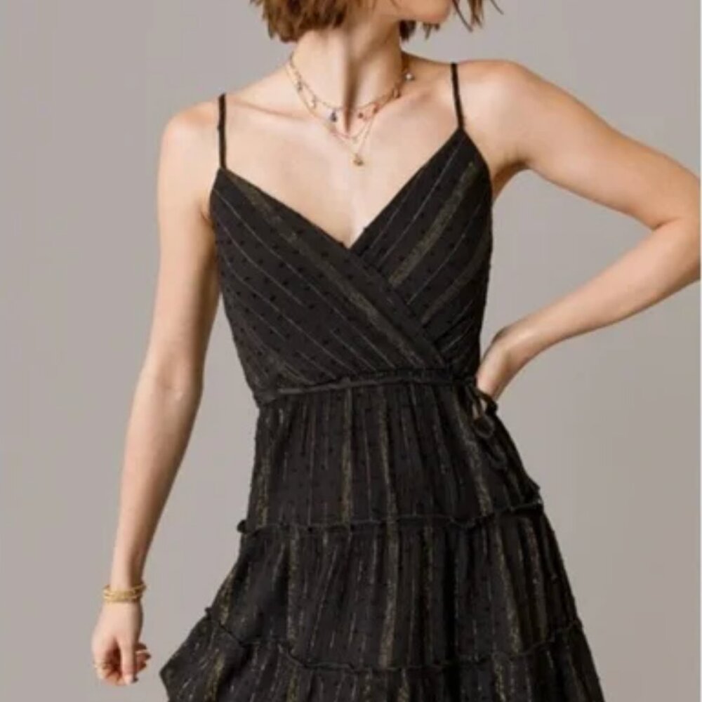 Francesca’s Blue Rain Black and Gold Sleeveless Mini Dress